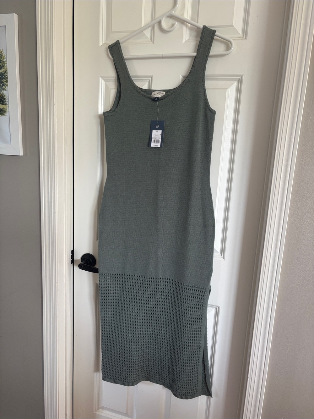 Ribbed Knit Midi Dress in Olive with Textured Hem